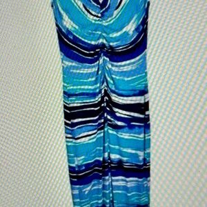 Tommy Bahama Dress Maxi Blue White Stripe Ruched V-Neck‎ Sleeveless - M -